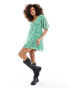 Wednesday's Girl deep v floral print mini smock dress in green grün, 2XS - фото #1