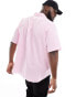 Polo Ralph Lauren Big & Tall icon logo short sleeve stripe seersucker shirt classic oversized fit in pink/white