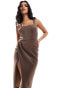 True Violet corset wrap midi dress in brown