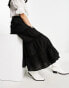 Фото #9 товара Miss Selfridge cotton lace insert tiered maxi skirt in black