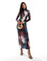 Фото #1 товара Daska satin high neck maxi dress in dark based swirl print