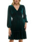 ფოტო #3 პროდუქტის Petite V-Neck Long-Sleeve Smocked-Waist Velvet Dress