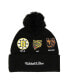 Men's Black, Boston Bruins 100th Anniversary Collection Timeline Cuffed Knit Hat with Pom