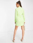 Фото #4 товара Style Cheat knot front shirt mini dress in lime green