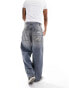 Pull&Bear skater cargo jeans with rips in washed blue