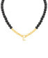 ფოტო #1 პროდუქტის Onyx & Polished Gold Bead Initial 18" Pendant Necklace in 14k Gold-Plated Sterling Silver