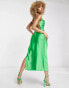 ASYOU cowl neck satin slip midi dress in green