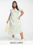 Фото #1 товара ASOS DESIGN Curve short sleeve midi tea dress with ruched bust in pastel floral