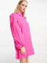 Фото #3 товара Monki balloon sleeve mini shirt dress in pink