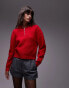 Mango half zip knitted jumper in red