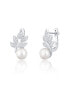 Beautiful silver earrings with real pearls and zircons JL0719