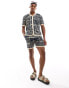 ASOS DESIGN co-ord knitted short sleeve button through polo in blue pattern