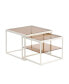 Фото #9 товара Adjustable 2-Tier Coffee Table Set with Glass Top & Metal Frame