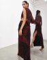 ASOS EDITION one sleeve draped asymmetric grecian maxi dress in dark red blurred floral