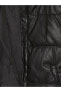 Фото #15 товара XSIDE Kapüşonlu Düz Deri Görünümlü Kadın Şişme Mont