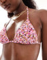 Фото #2 товара Mango floral print textured triangle bikini top in pink