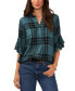 Women's Plaid Pintuck Flutter 3/4-Sleeve Henley Blouse