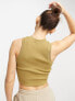 ASOS DESIGN racer front rib vest with deep binding in khaki