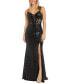 Juniors' Sweetheart-Neck Slit-Front Sequin Gown