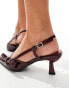 Glamorous Wide Fit slingback kitten heeled shoes with bow in burgundy