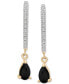 Black Sapphire (1/2 ct. t.w.) & Diamond (1/10 ct. t,w.) Dangle Hoop Earrings in 14k Gold-Plated Sterling Silver