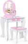 Фото #1 товара Салон красоты Costway Принцесса Компактный Туалетный Столик с Табуреткой, Розовый и Белый