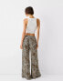 Bershka tie waist wide leg trousers in leopard print