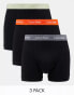 Calvin Klein cotton stretch trunks 3 pack in black with coloured waistband