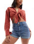 New Look high waisted denim short in blue