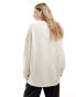 Фото #4 товара Monki long sleeve oversized sweater in beige with front print