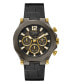ფოტო #1 პროდუქტის Men's Multi-Function Black and Gunmetal Genuine Leather and Silicone Watch 46mm