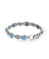 ფოტო #1 პროდუქტის Sterling Silver Women's Link Bracelet Oval Blue Turquoise Gemstone Size Small - Large