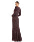 Фото #3 товара Women's Sequined Wrap Over Puff Long Sleeve Gown