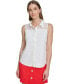 Women's Mixed-Media Button-Front Sleeveless Top