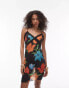 Topshop sheer crinkle lace trim mini dress in floral print