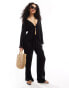 Фото #4 товара Esmee tie front long sleeve crinkle beach shirt co-ord in black