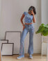 Фото #1 товара Labelrail x Pose and Repeat mid rise 90s flared jeans with butterfly appliques in blue