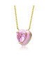 Teens/Young Adults 14k Gold Plated with Pink Morganite Cubic Zirconia Pink Enamel Heart Dainty Pendant