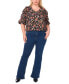 ფოტო #4 პროდუქტის Women's Plus Size Printed V-Neck Bubble Sleeve Top