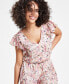 ფოტო #4 პროდუქტის Women's V-Neck Flutter-Sleeve Smocked-Waist Dress