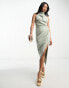 Фото #2 товара ASOS DESIGN high neck manipulated tuck midi pencil dress in sage green