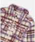 Big Girls Zip Front Sherpa Overshirt Plaid Purple And White