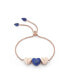 Luv Me Love Heart Lapis Gemstone Rose Gold Plated Silver Bolo Adjustable Bracelet