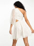 ASOS DESIGN embellished organza asymmetric one sleeve mini dress in white