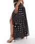 Фото #2 товара ASOS DESIGN co-ord mesh ruched side drop waist maxi skirt with split front in brown polka dot