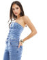 Фото #1 товара Mango bardot denim jumpsuit in light blue