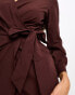 Фото #6 товара Miss Selfridge poplin wrap shirt dress in chocolate