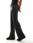 Pull&Bear striped wide leg trousers in black