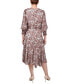 ფოტო #2 პროდუქტის Petite 3/4 Sleeve Belted Chiffon Handkerchief Hem Dress