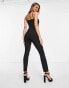 Фото #2 товара Miss Selfridge bengaline strappy halter jumpsuit in black